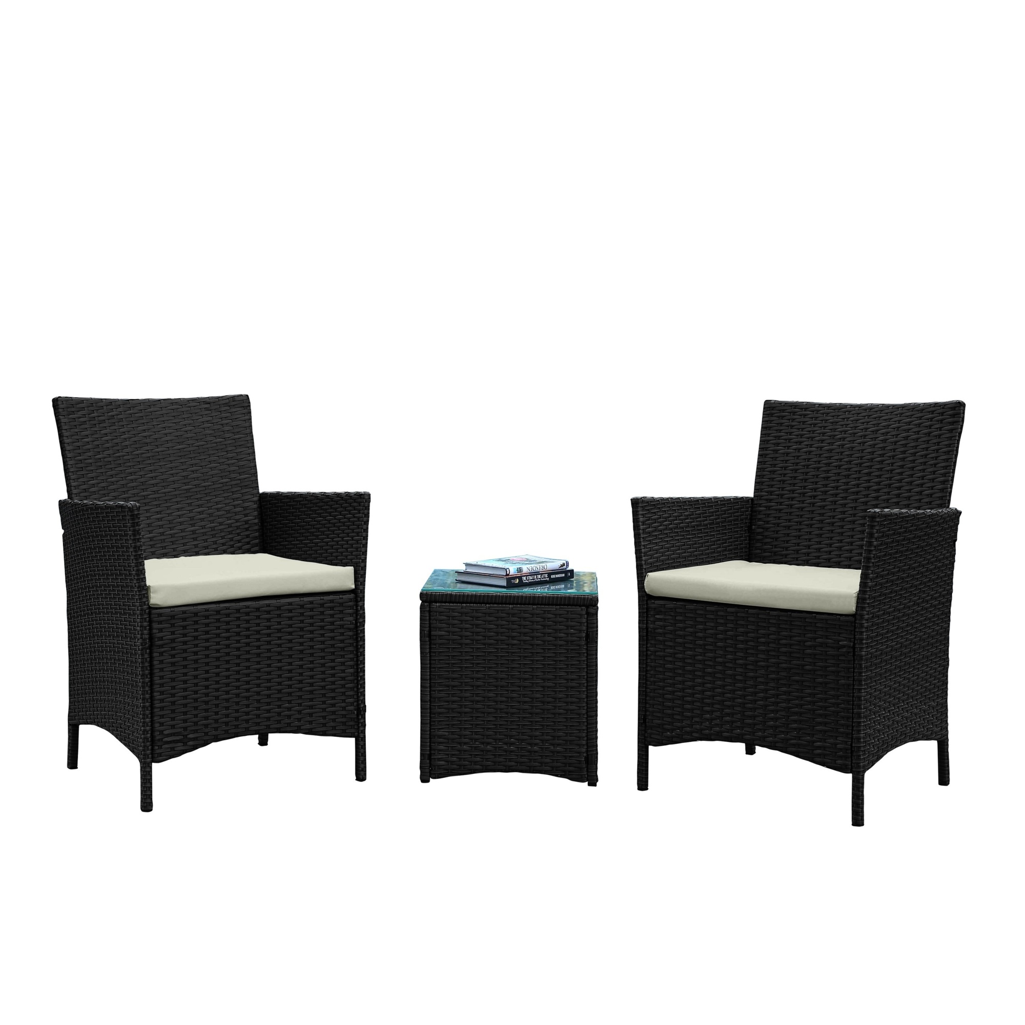 Manhattan Comfort, Imperia Steel Rattan 3Pc Patio Conv Set in Cream, Pieces (qty.) 3 Primary Color Cream, Seating Capacity 2 Model# OD-CV020